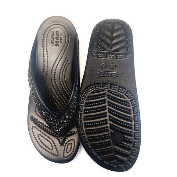 CROCS Sloane Glitter Wedge Flip Flops Womens Size 10 Lightweight Slip On Sandals - Picture 8 of 9